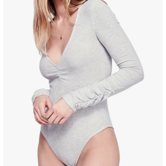Free People Tops - Free People OB878253 Pebble Gray Cozy Up With Me Bodysuit, S